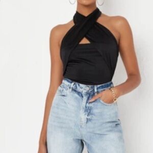Missguided Tall Slinky Black Halter Neck Bodysuit Womens Sz US 8 Tall NWT